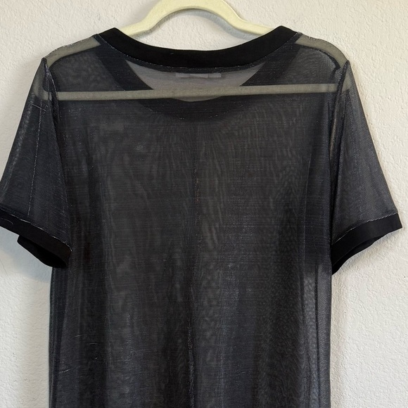Lucy in the Sky Black Silver Short Sleeve Metallic Overlay Shirt Dress - Picture 8 of 10